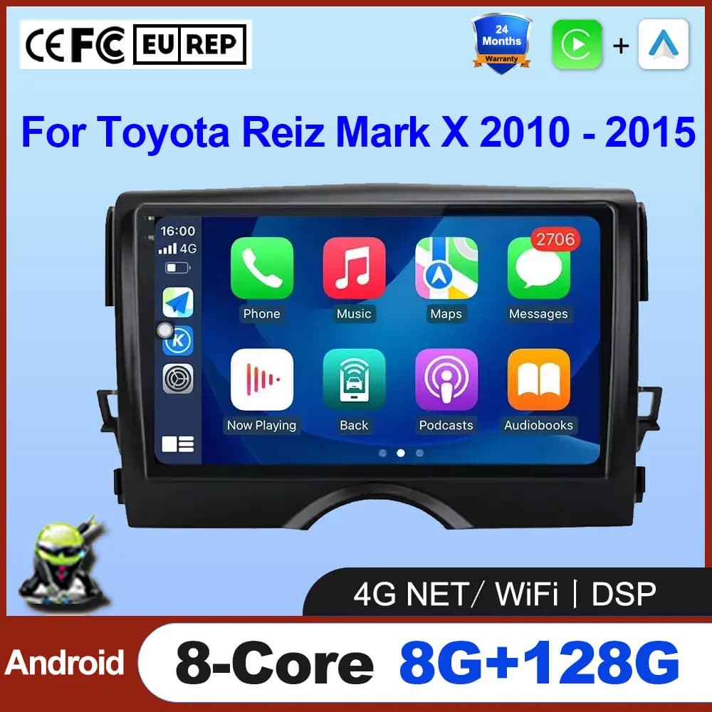 Wireless CarPlay Per Toyota Reiz Mark X 2010 - 2015 Android Auto Radio 4G + Wifi Auto Multimedia Navigazione GPS IPS QLED Ventola Dello Schermo