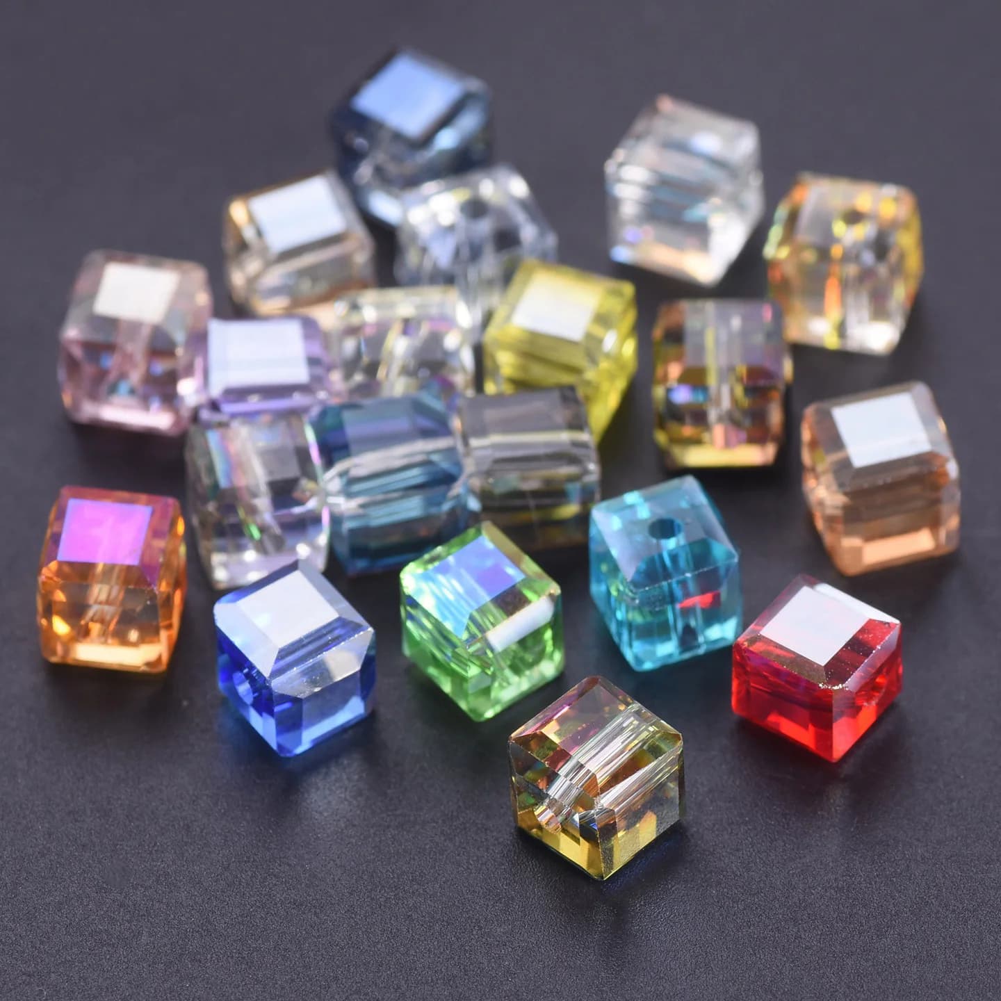 Cube Shape Glossy Colorful Faceted Crystal Glass Loose Beads 20PCS 7mm For DIY Jewelry Beading Supplies