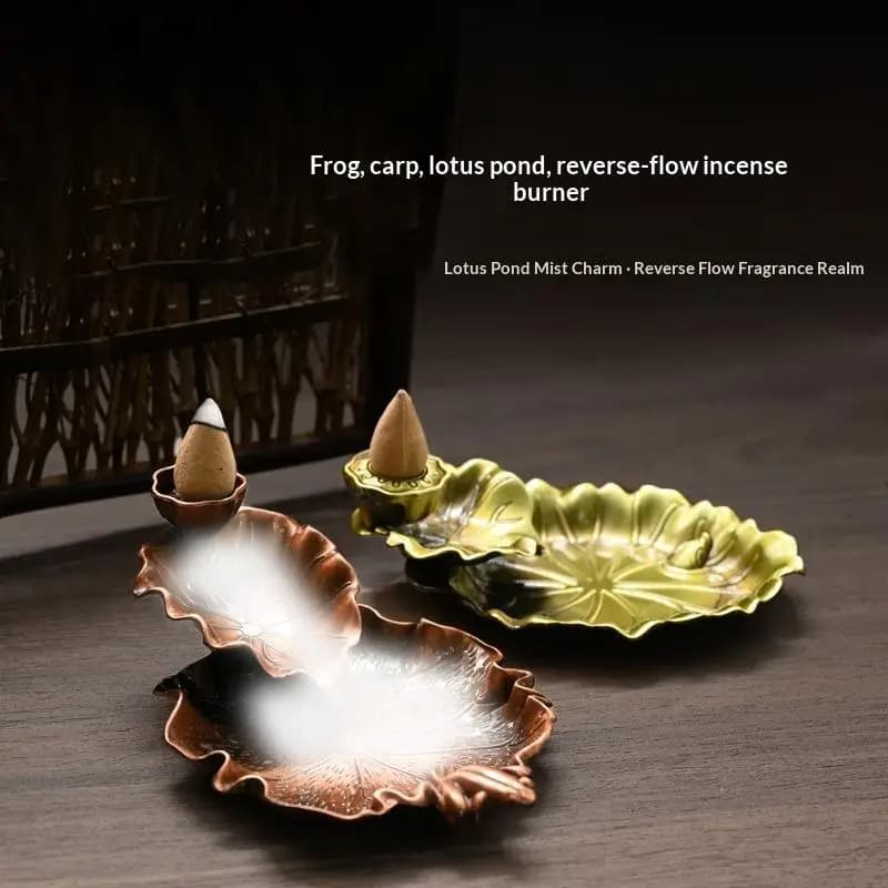 【S】Household Alloy Lotus Pond Frog Backflow Incense Burner Antique Tea Ceremony Sandalwood Metal Incense Sticks Holder Reverse