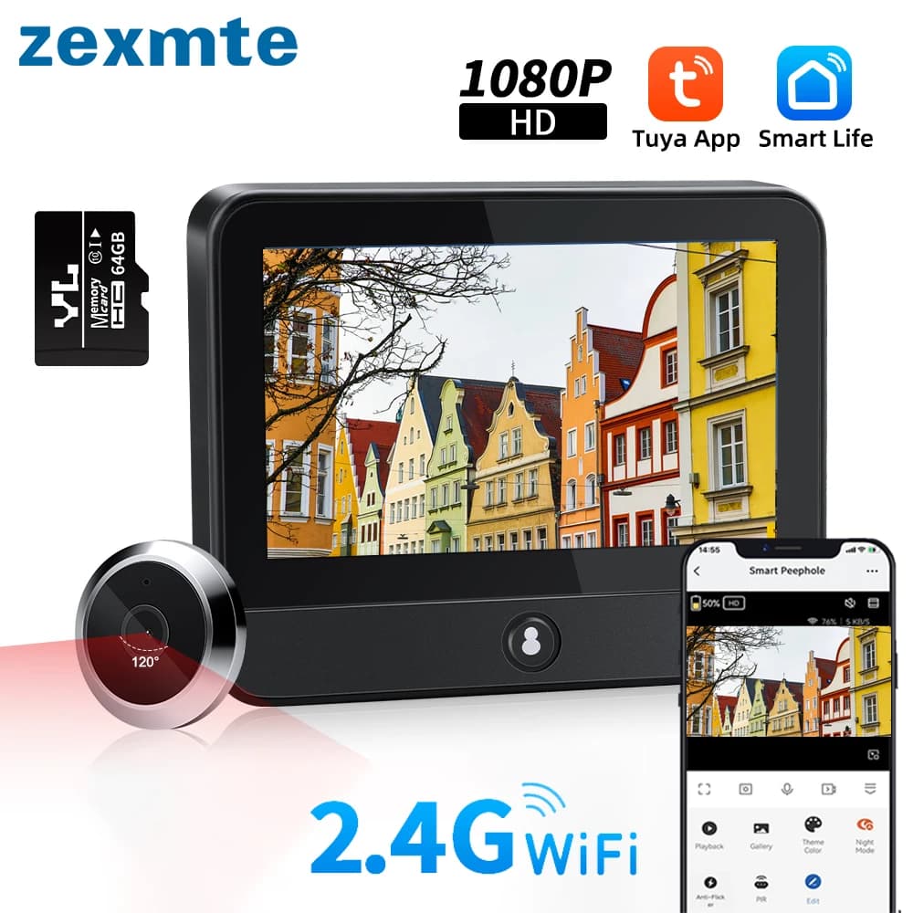 Zexmte Tuya WiFi Radar Spioncino Telecamera 4.3 Pollici 1080P Smart Home Porta Digitale Peepholes PIR Visione Notturna Rilevazione di Movimento
