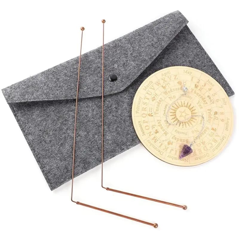 A19F-Copper Dowsing Rods Spiritual And Divining Pendulum Board Mat Kit For Ghost Hunting,Divining Water,Energy Healing