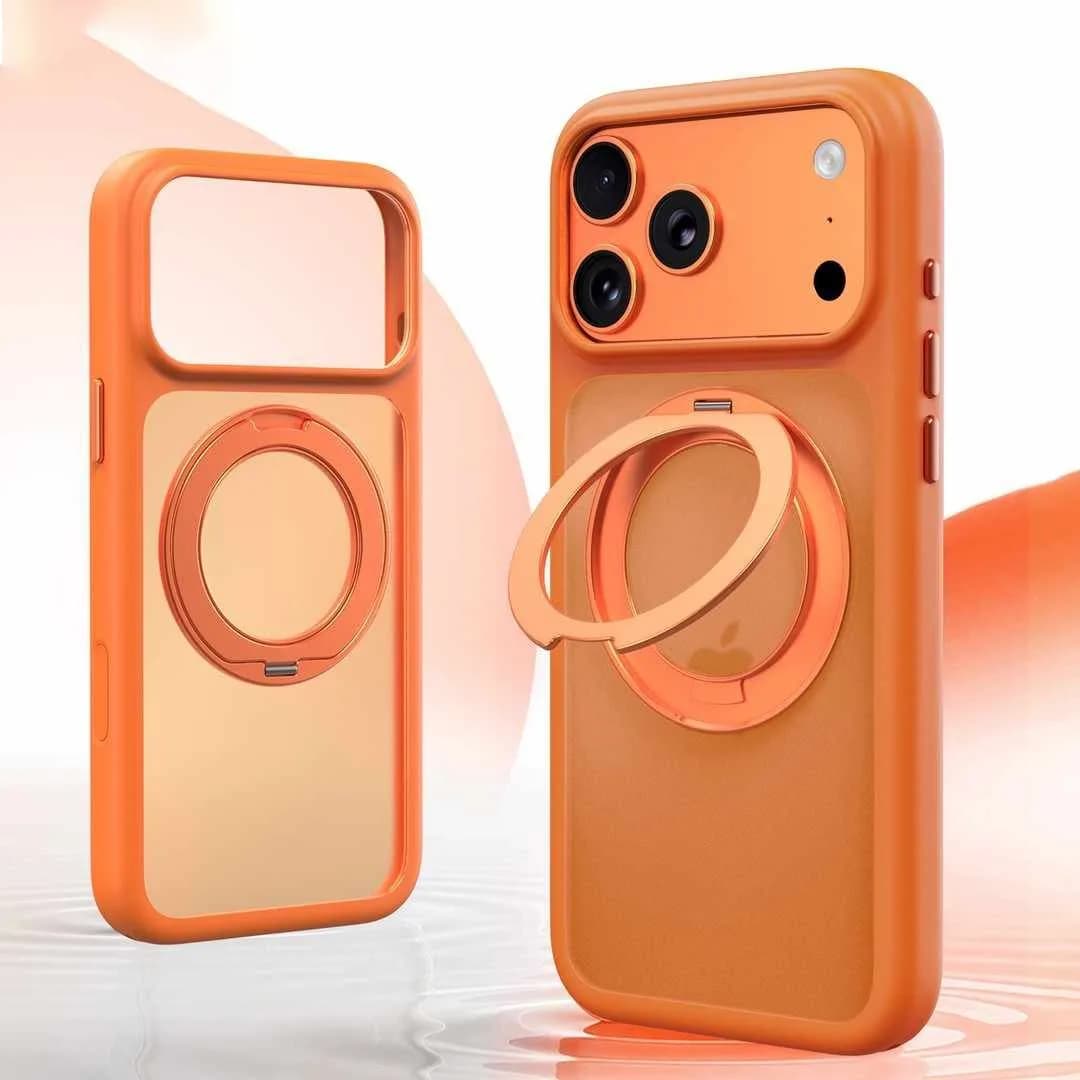 Custodia per telefono - Custodia opaca traslucida con supporto girevole per iPhone 17 Air, 16E, 15, 14, 13 e 12 Pro Max/17, 16, 14 Plus