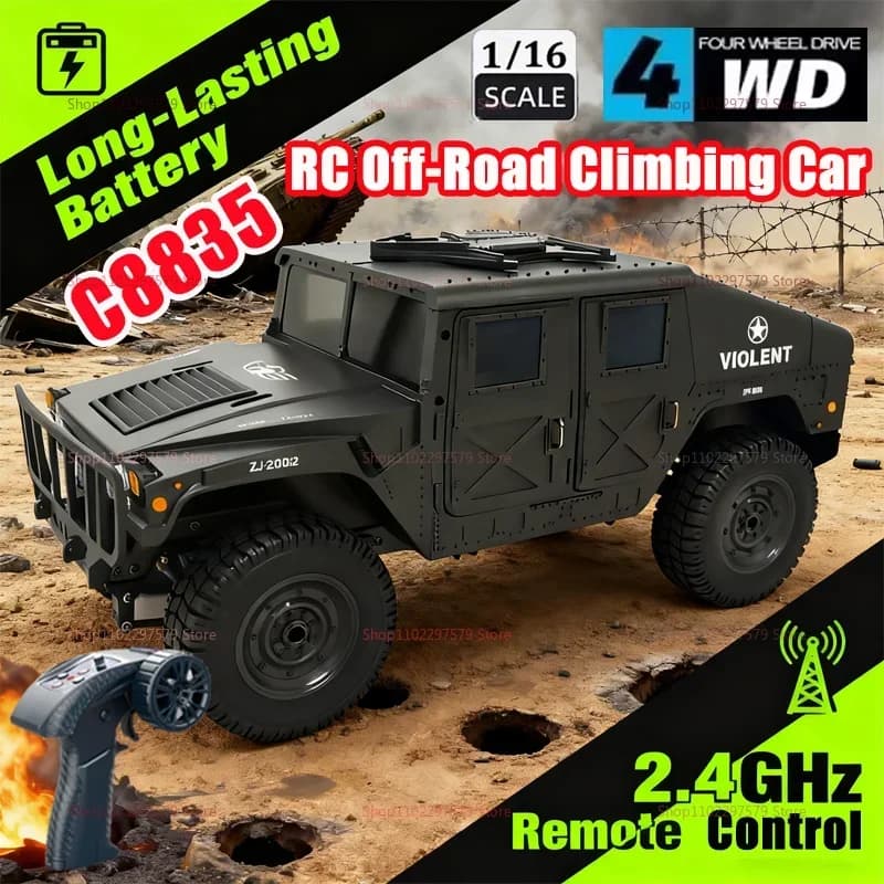 Auto telecomandata C8835 in scala 1:16, 2.4GHz, 4WD, fuoristrada, camion militare, giocattolo per bambini e adulti, per giocare all'aperto e al chiuso, veicolo RC, idea regalo.