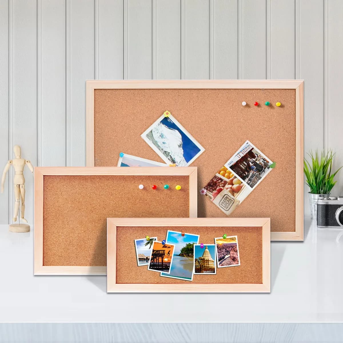 Vintage pine wood frame cork, 3 sizes available for photo exposure and use of bulletins
