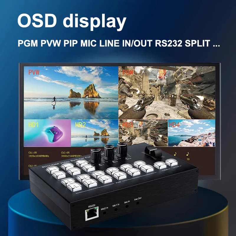 Switcher mixer 4 channel HDMI video 1080p Live Production Station Support Video Capture OBS Record multi camera Live Streaming