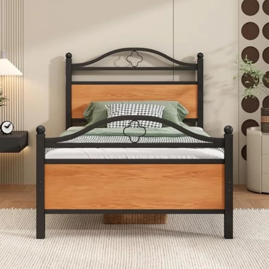 Struttura letto con testiera, base in acciaio resistente con doghe di supporto per materasso - Spazio contenitore sotto il letto, non necessita di rete a molle, silenziosa