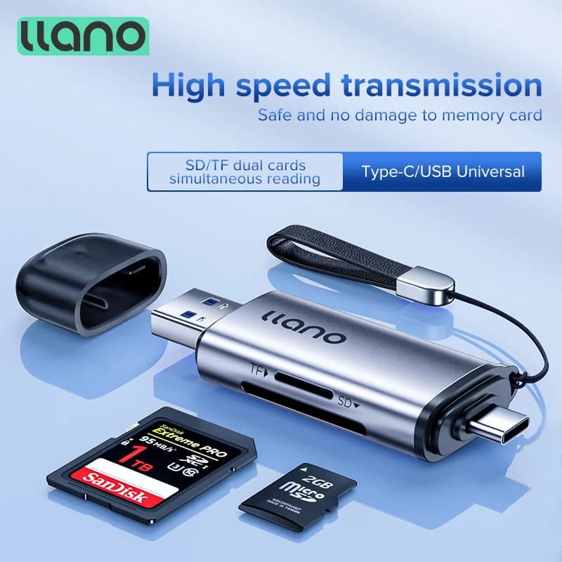 Lettore di schede LLANO Type-C USB 3.0 SD TF Scheda di memoria Micro SD, compatibile con PC/telefono/tablet