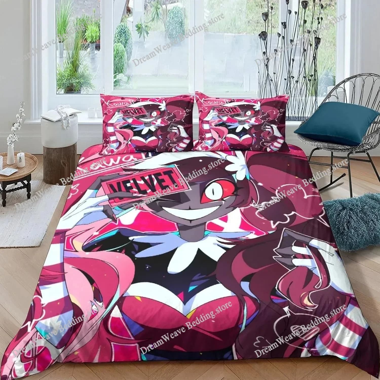 Set Copripiumino Hazbin Hotel con Personaggi Cartoon Charlie, Vaggie, Alastor, AD, Set Copripiumino e Federe, Set Biancheria da Letto Matrimoniale, Queen, King Size