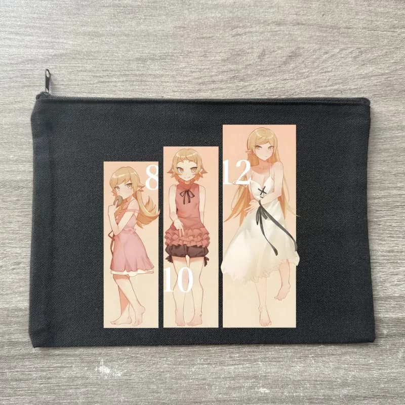 Borse portaoggetti in tela con motivo Bakemonogatari Oshino Shinobu, borsa da viaggio nera per cosmetici, divertente astuccio con cerniera, custodia da ufficio, portafoglio