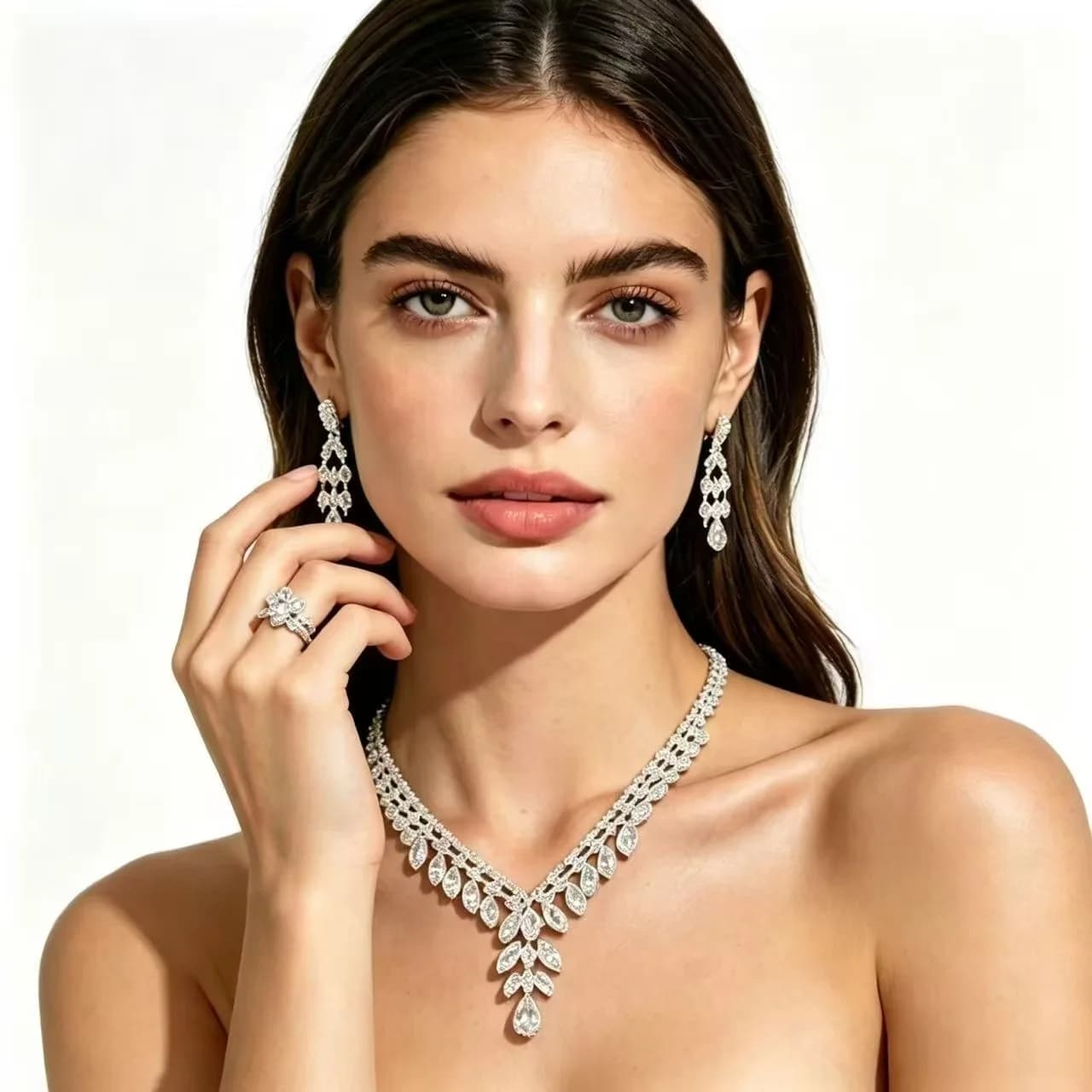 Charm Full Diamond Bridal Wedding Banquet Necklace Earrings Light Luxury Elegant Women's Fashion Jewelry Set