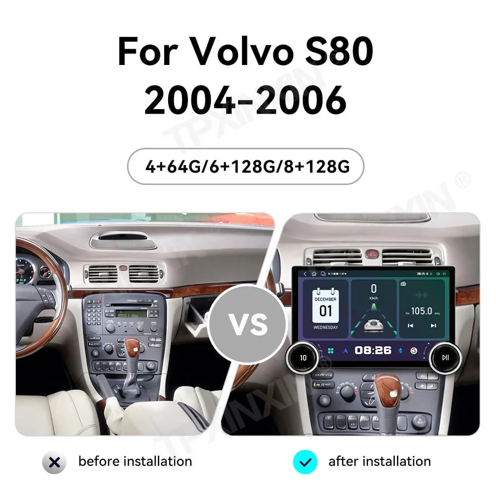 For Volvo S80 T6 2004~2006 Wireless Carplay Android Auto Automotive Multimedia Stereo GPS Navi IPS Head Unit 4G WiFi DSP AHD