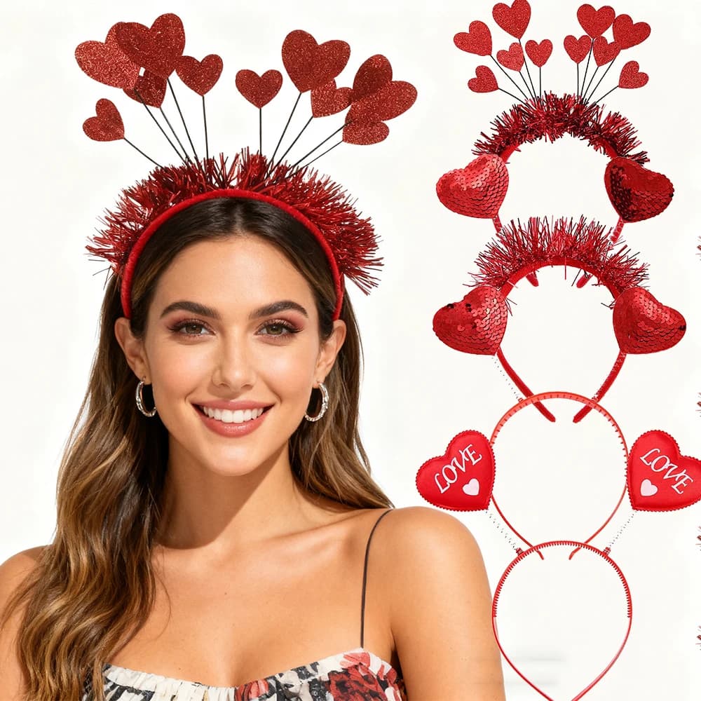 AWAYTR Cerchietto per capelli con cuore rosso adorabile Cerchietto per capelli peloso San Valentino Fascia per capelli con cuore Copricapo per feste Cerchietto per capelli in vendita rosa