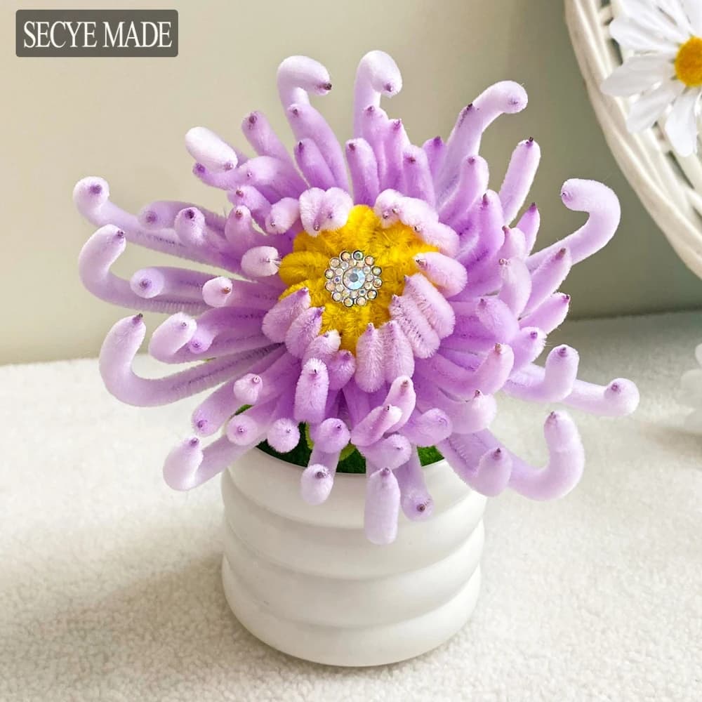 Delicate fiori in vaso in miniatura Crisantemo artificiale Bonsai Car Gardens Decor Figurine da tavolo Artigianato Ornamento per la casa L29