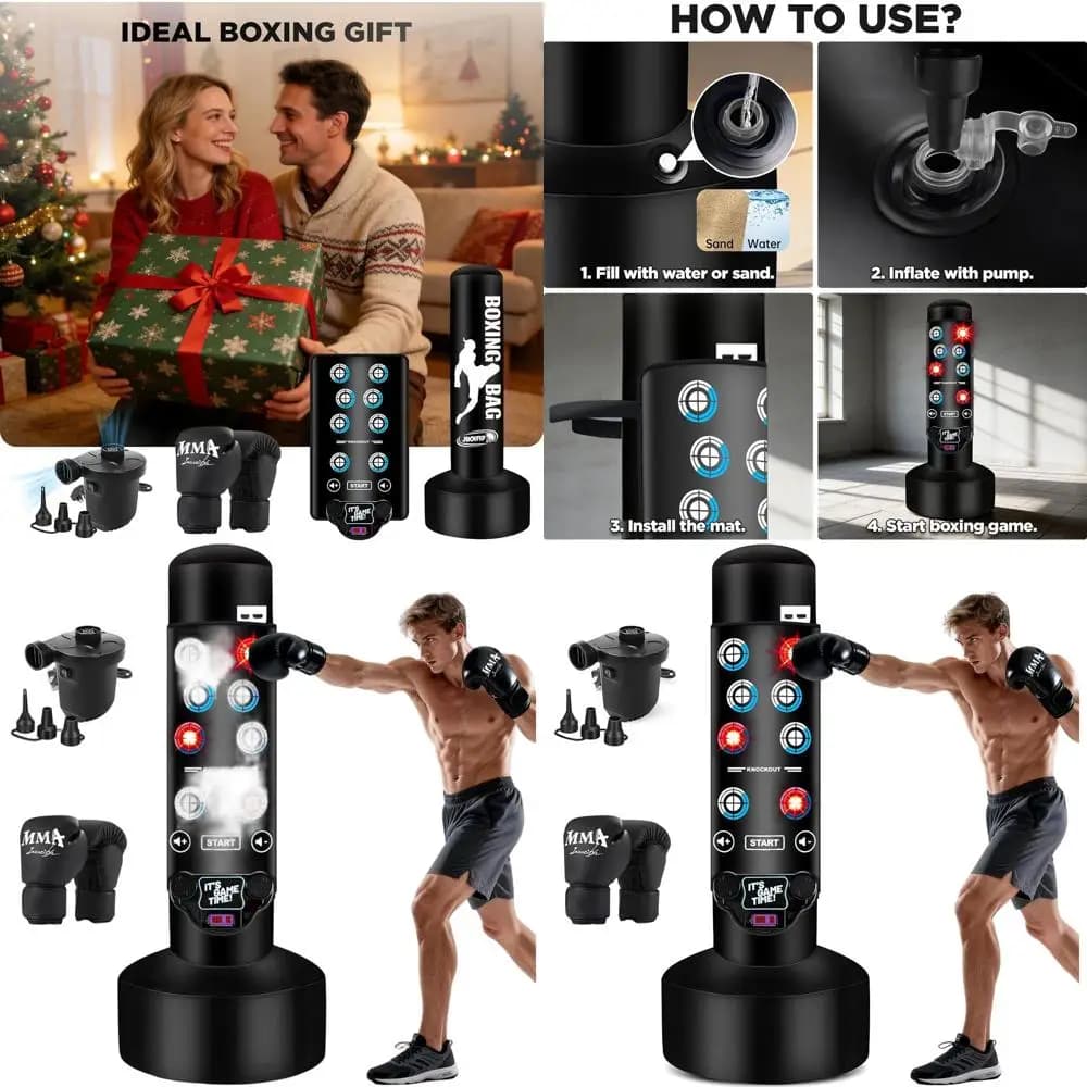 Boxing Bag Updated for Adults with Interactive Musical Mat, 69''' Boxing Bag with Score, Lights, Musical Pad and Boxing Gloves