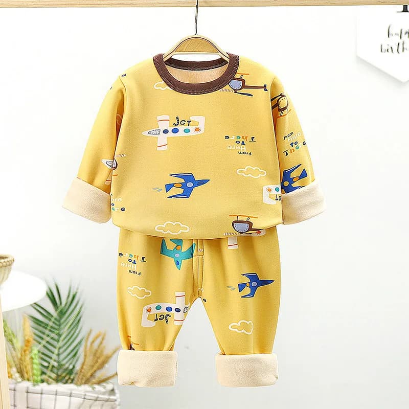 Children's plush pajamas for children, long sleeve pants, breathable pajamas for casual boy clothing