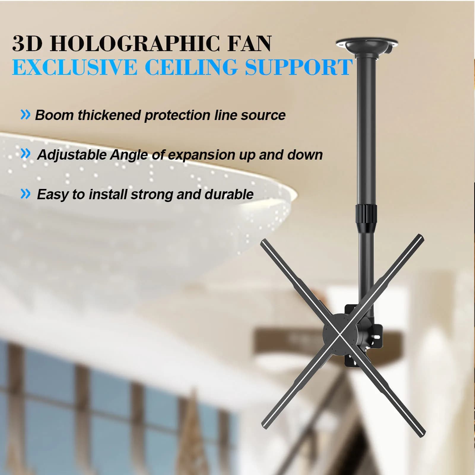 Display pubblicitario 3D regolabile allungabile da 15,5 a 24 pollici Ventilatore olografico 3D Macchina pubblicitaria Proiettore Montaggio a soffitto Br