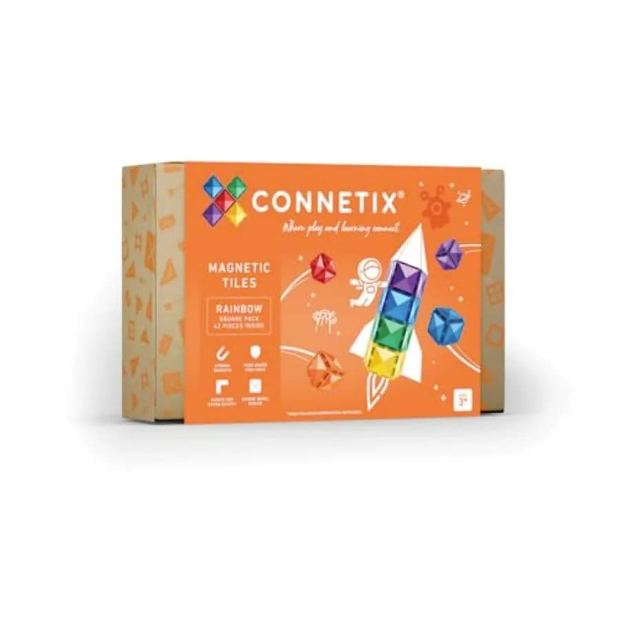 Connetix Rainbow Square Pack 42 Pezzi, Piastrelle Magnetiche Multicolore per Giochi Educativi STEM Creativi, Plastica ABS Non Tossica
