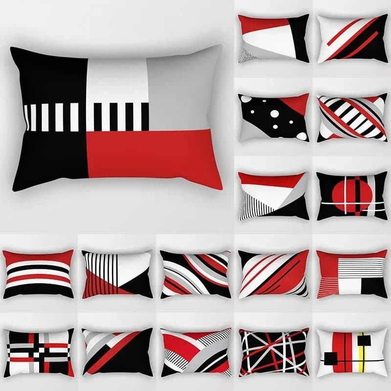35x100cm Ins Black Red Series Pillowcase Patchwork Stripe Polyester Cushion Cover Art Line Geometric Waist Pillowslip Home Decor