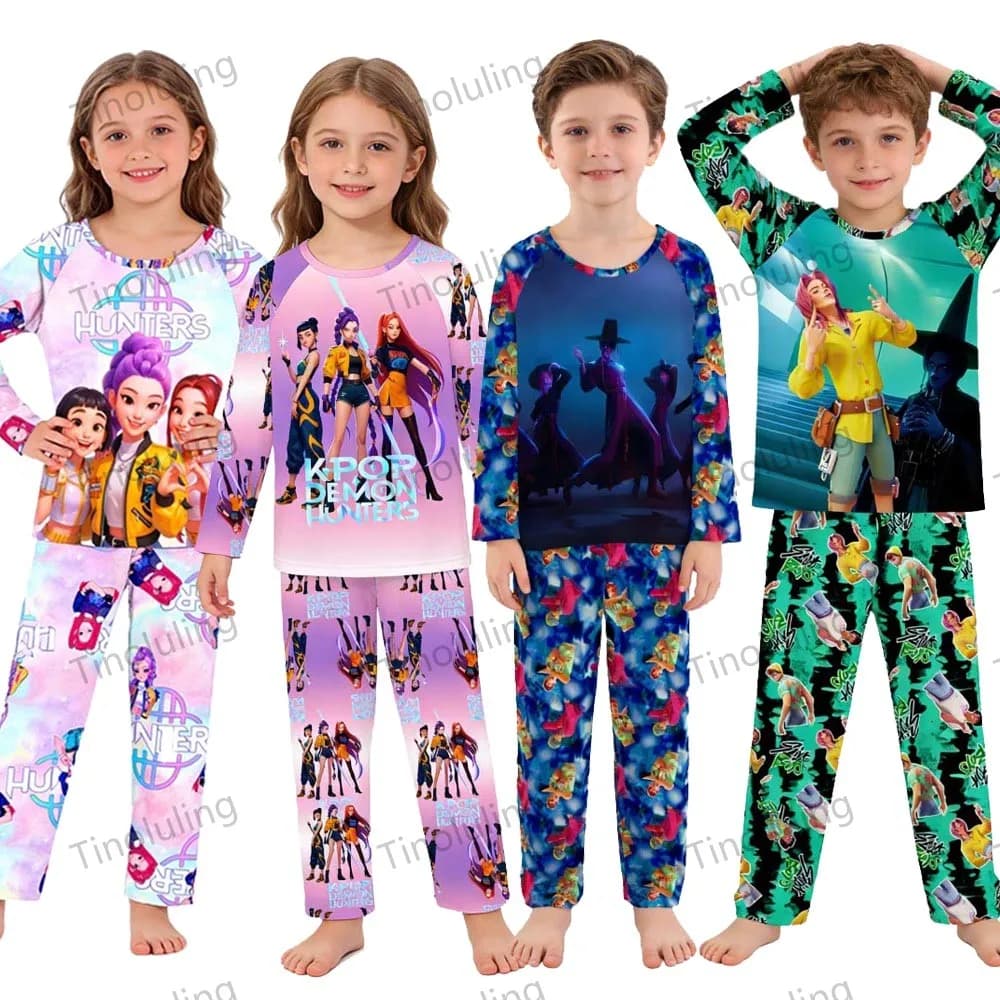 Pigiami per Bambini e Bambine da 3 a 12 Anni, Set Kpop Demon Hunters a Maniche Lunghe, Abbigliamento da Notte per Bambini