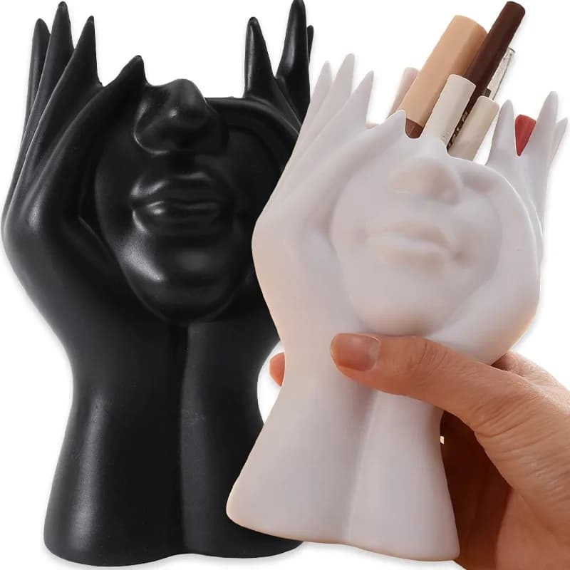 2/1 pcs door brushes abstract face makeup table organizer for eyebrow pencil shadow decoration office vase black and white
