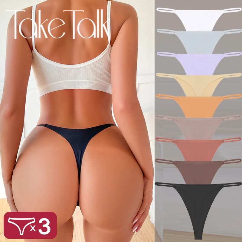 3PCS Women Sexy Seamless Thong Mluti Colors G-String Panties Hihg Elastic Underwear High Cut No Trace Lingerie Soft Underpants