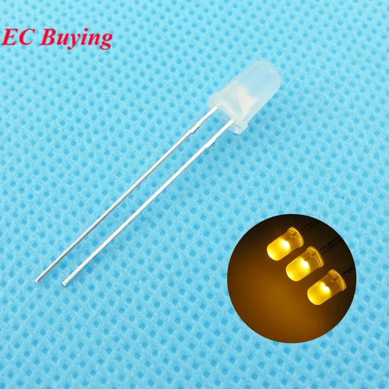 100 pz/lotto 5mm Giallo LED Rotondo Diodo Emettitore di Luce Diffuso Foggy Ultra Luminoso Lampada Bead Plug-in Kit FAI DA TE Grandangolo DIP