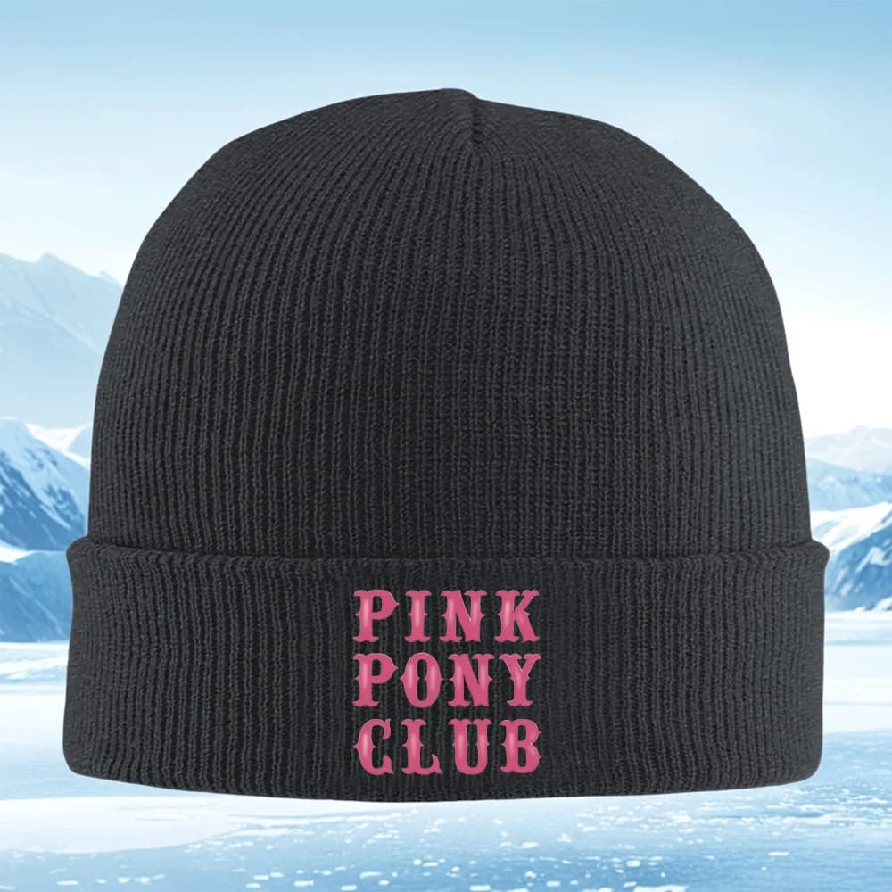 Parola del club con lettere rosa sfondo nero. Uomo Donna Cappello lavorato a maglia unisex Berretto Pullover Berretto invernale termico caldo Natale all'aperto