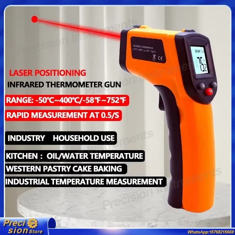 Termometro a Infrarossi Senza Contatto con Display LCD, Misuratore di Temperatura Digitale Portatile per Uso Industriale e Cucina