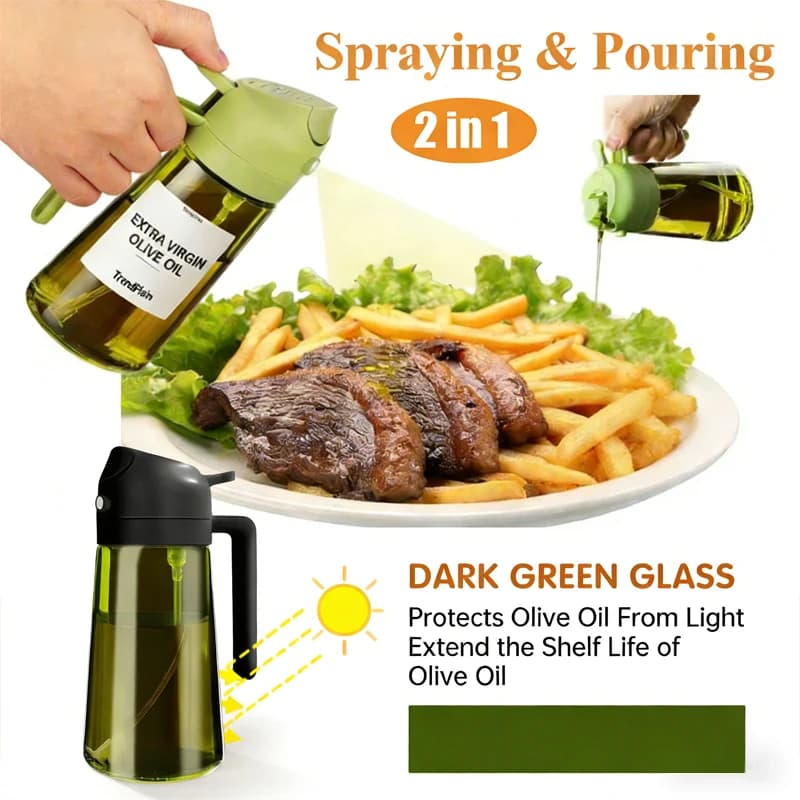Bottiglia Dispenser per Olio in Vetro da 470ml (16oz), Antigoccia ed Ecologica, Spruzzatore per Olio d'Oliva per Cucina, BBQ, Friggitrice ad Aria, Insalata