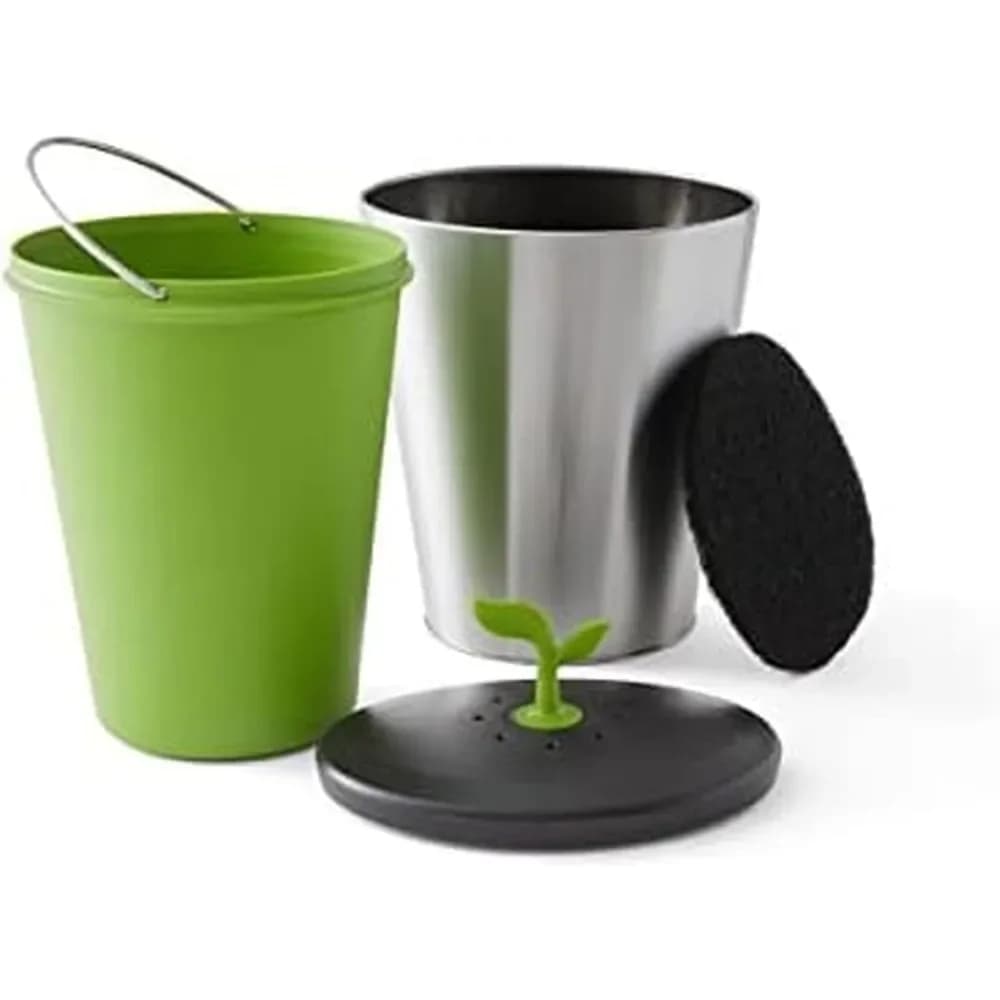 Contenitore per Compost da 3,3L in Acciaio Grigio, Gestione Ecologica dei Rifiuti da Cucina