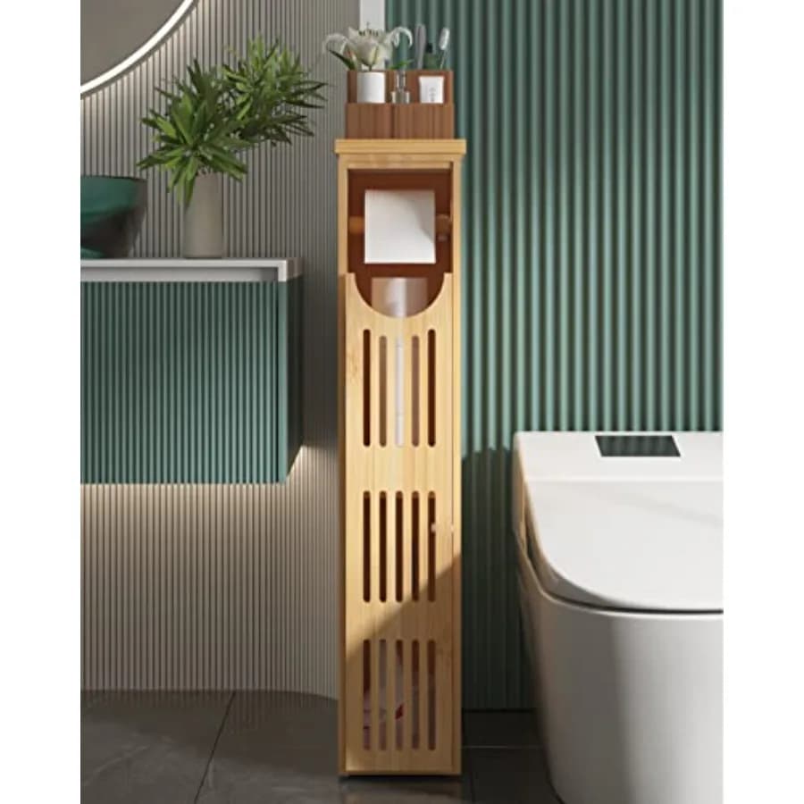 Toilet Paper Storage Cabinet, Toilet Paper Holder with Storage for Small Spaces, Slim Bathroom Storage Cabinet, 33x7.3x6.5 Inch