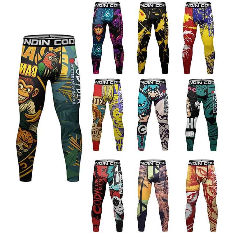 Leggings da corsa da uomo Sublimaion completo Allenamento in palestra Allenamento Pantaloni da jogging Abbigliamento da kickboxing Pantaloni a compressione MMA Spats attillati