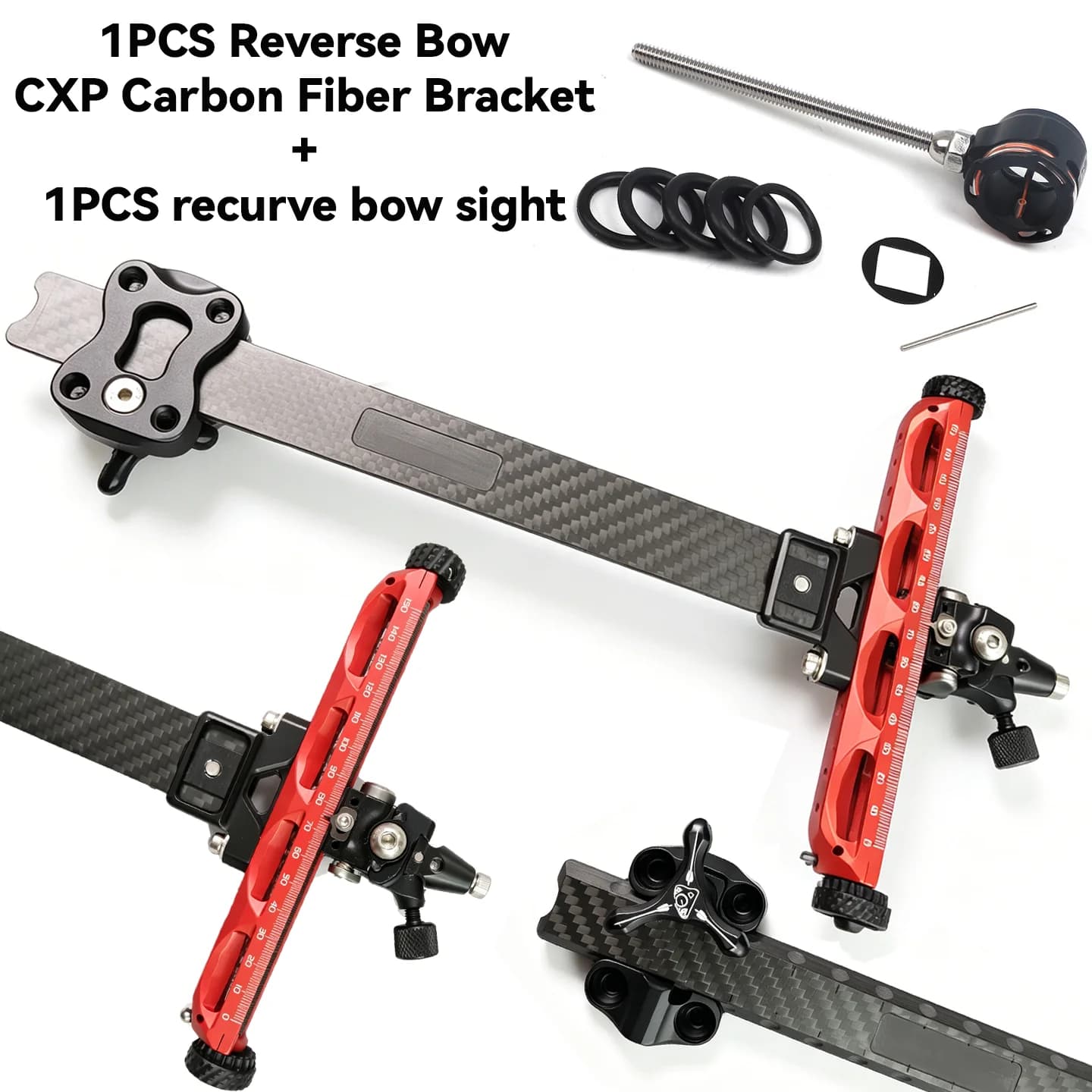 1pcs Archery Recurve Bow Sight 9 inch Carbon Fiber Extension Bar, Professional Competition Target Sight with Micro