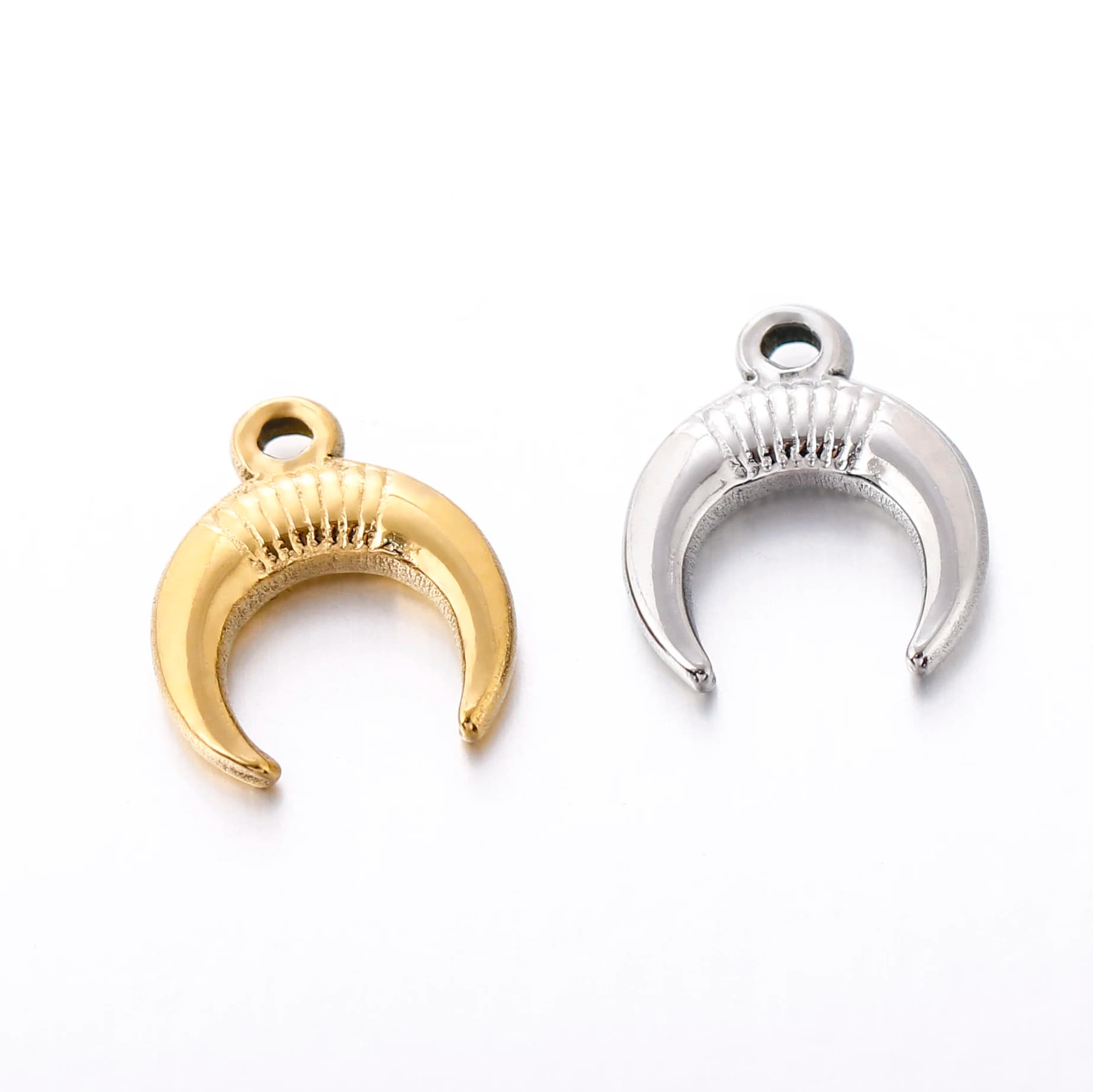3pcs Stainless Steel Ox Horn＆Crescent Moon Charms Pendant For DIY Necklace Bracelet Earrings Making Jewelry Handmade Accessories