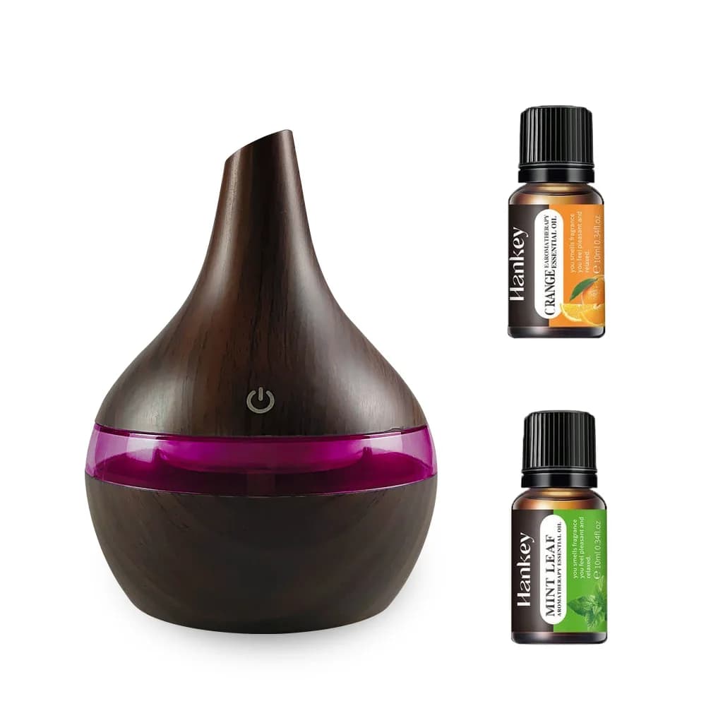 Diffusore per la casa Umidificatore USB ultra silenzioso da 300 ml per la casa Diffusore di aromi di venature del legno con nebbia fredda 2 oli essenziali