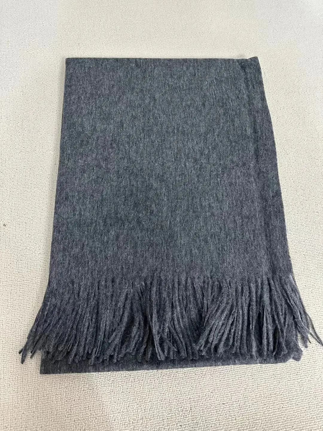 Scarf with Hood in Pure Pecora Wool Dark Grey, Hydro-repellent, Fashion Winter Accessories, Two Piece Set