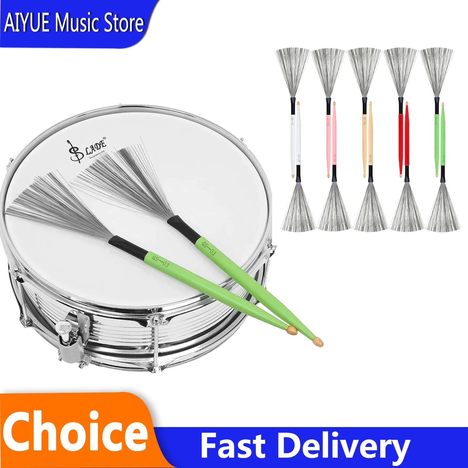 SLADE Professional High Carbon Steel Drum Brushes Jazz Snare Percussion Accessory For Drum Kit Playing and Cleaning Maintenance
