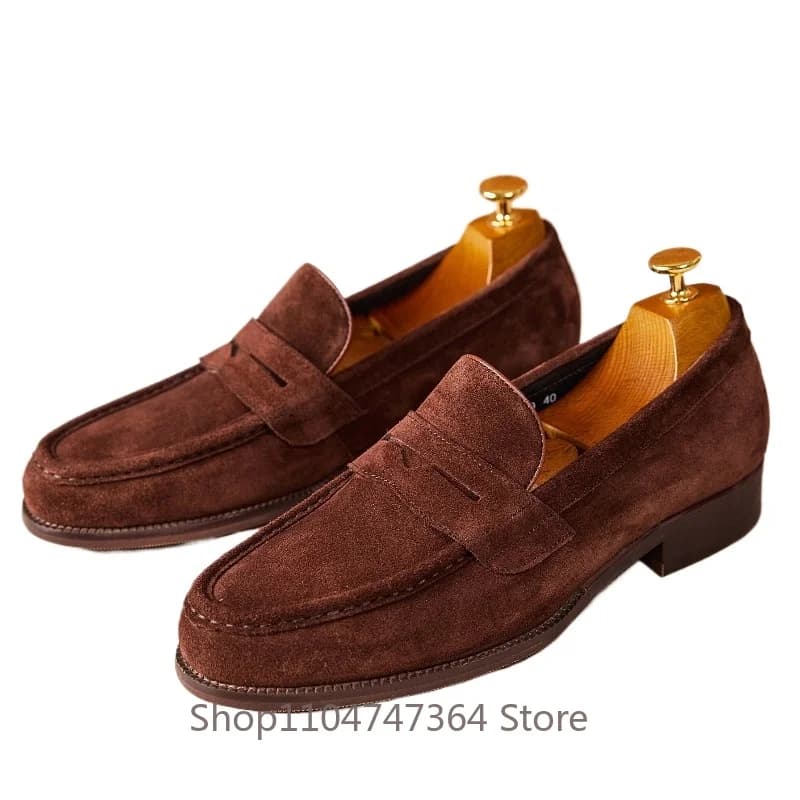 Men's Handmade Leather Shoes, Men's Casual Slip-on Spring and Summer Shoes, Elegant Vacchetta Leather Shoes with Square Toe, Oxford Leather Suede