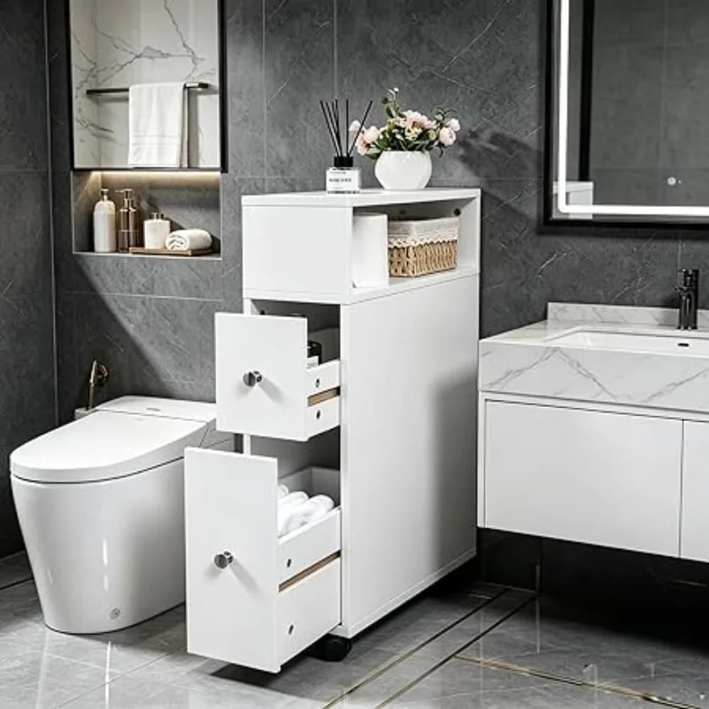 Toilet Paper Storage, Small Bathroom Storage Cabinet, Toilet Paper Holder, Slide Out Ders and Roller or Small Space, Narrow loor