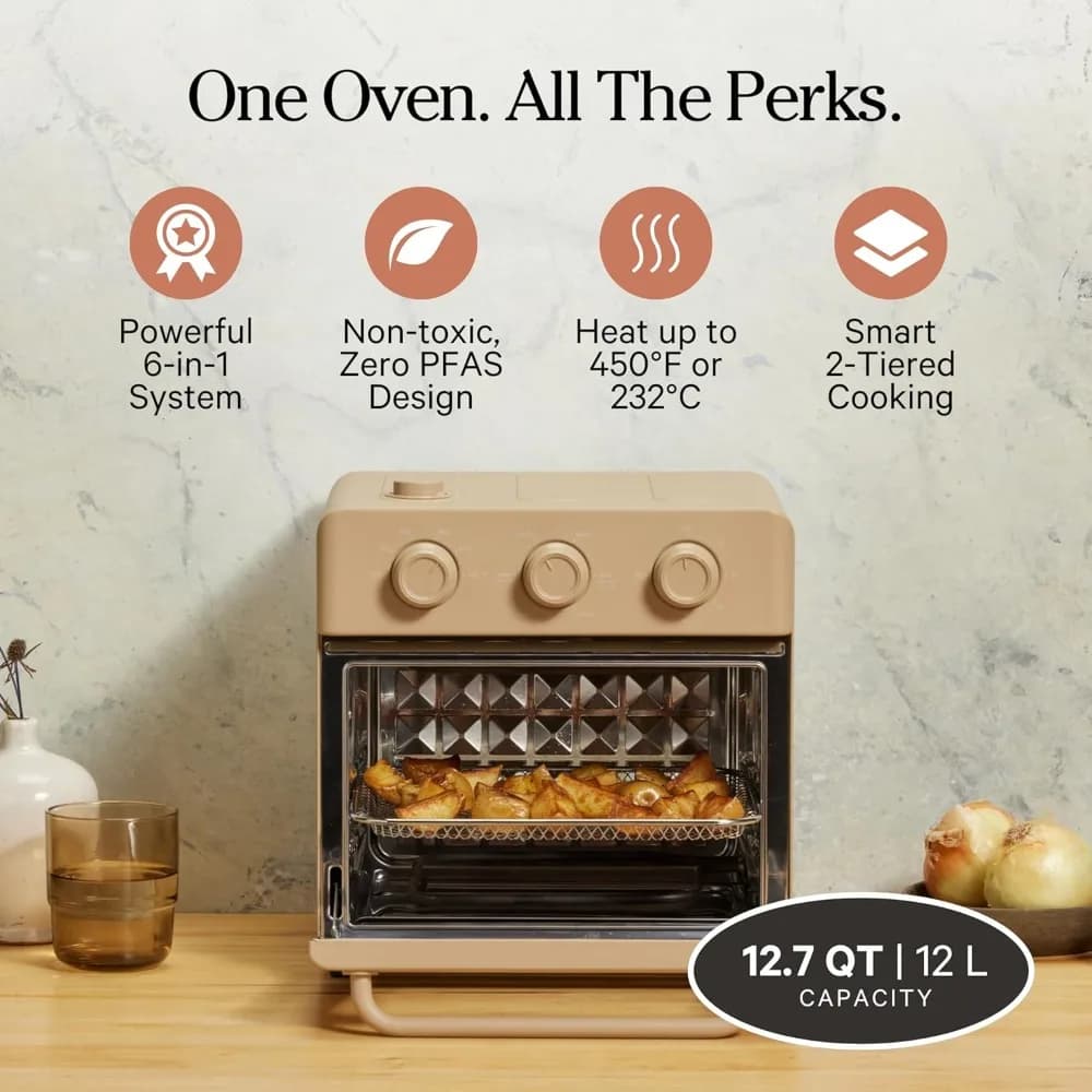 Multi-Function-6-in-1 Stainless Steel Air Fryer Toaster Oven Combo with Steam Function, 13 QT Compact Countertop for Baking Roas