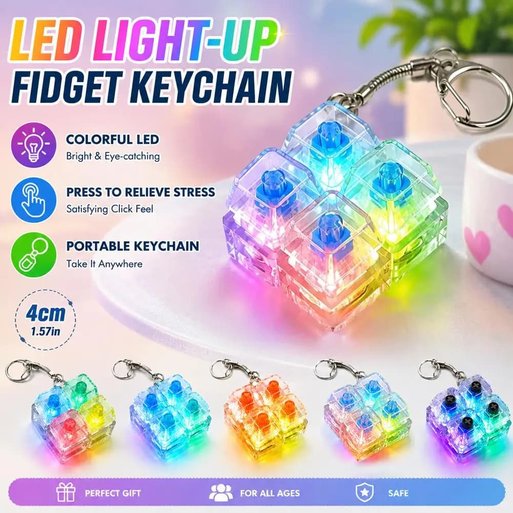 LED Light-Up Fidget Keychain Stress Relief Toy Mechanical Keyboard Switch Sensory Fidget for Kids Adults Gift