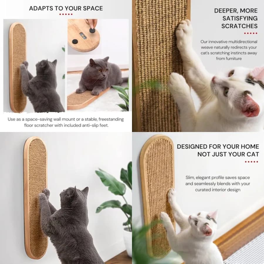 Tiragraffi da Parete per Gatti con Tappetino Multidirezionale in Sisal — Tiragraffi da Parete per Gatti da Interno per Protezione Mobili, Parete o Muro