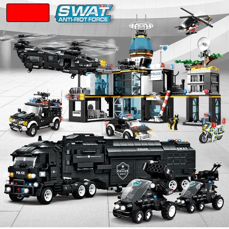 SWAT Military Special Forces Building Blocks Police Station Bus Car HelicopterTruck Sets Arrest Patrol Army Vehicle City Bricks