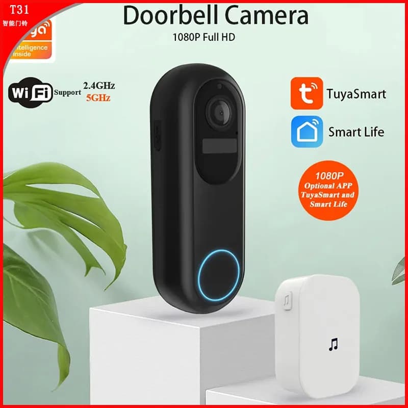Tuya Smart Video Campanello Visione notturna impermeabile Sicurezza domestica Telecamera FHD 1080P Citofono visivo digitale 2.4GHz 5GHz WIFI