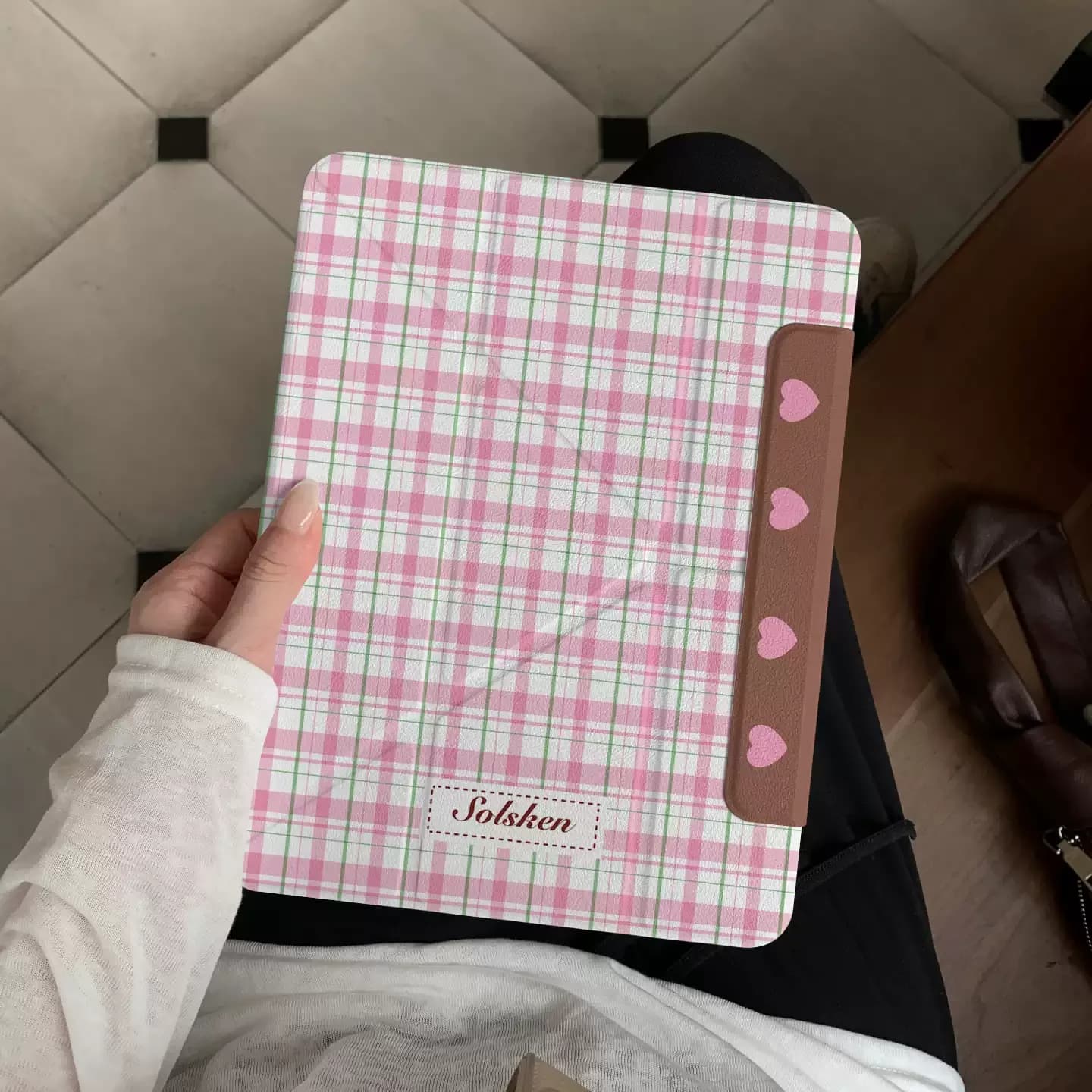 Custodia per Tablet a Cuori a Quadretti Rosa e Verdi per iPad Pro 11 12.9 13 M4 M3 M5, Cover per iPad 8.3 9.7 10.2 5/6/7/8/9 10/11a Gen, Air 4 5 6 7