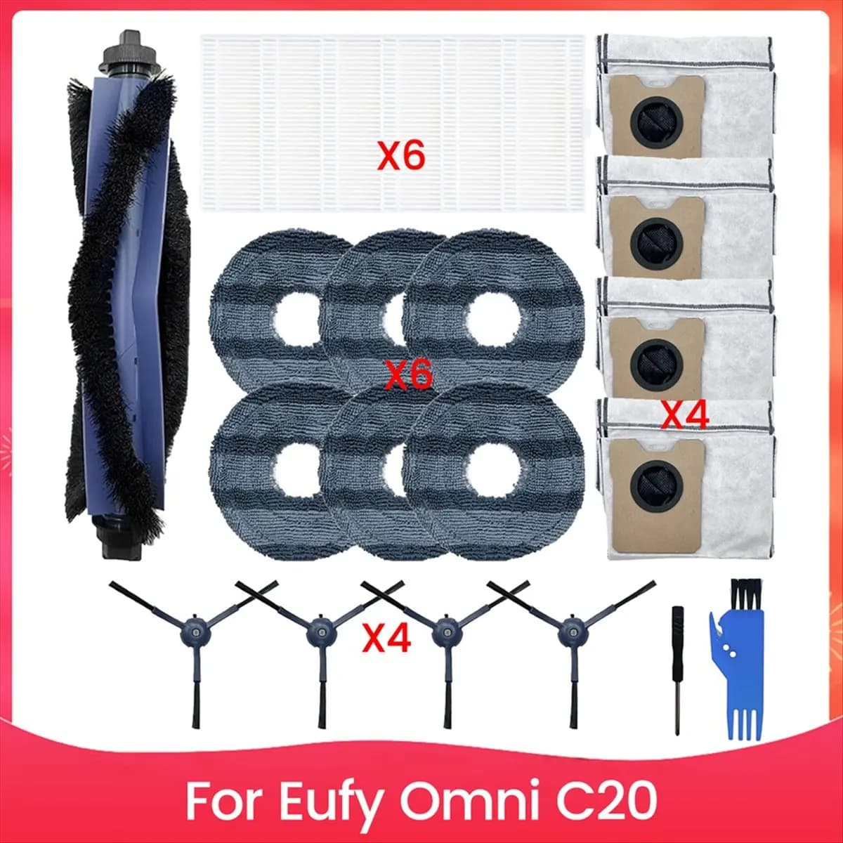 A03V 23PCS Vacuum Cleaner Brush Dust Bag Filter and Mop Cloth Set for Eufy Omni C20 Vacuum Cleaner Replacement Parts