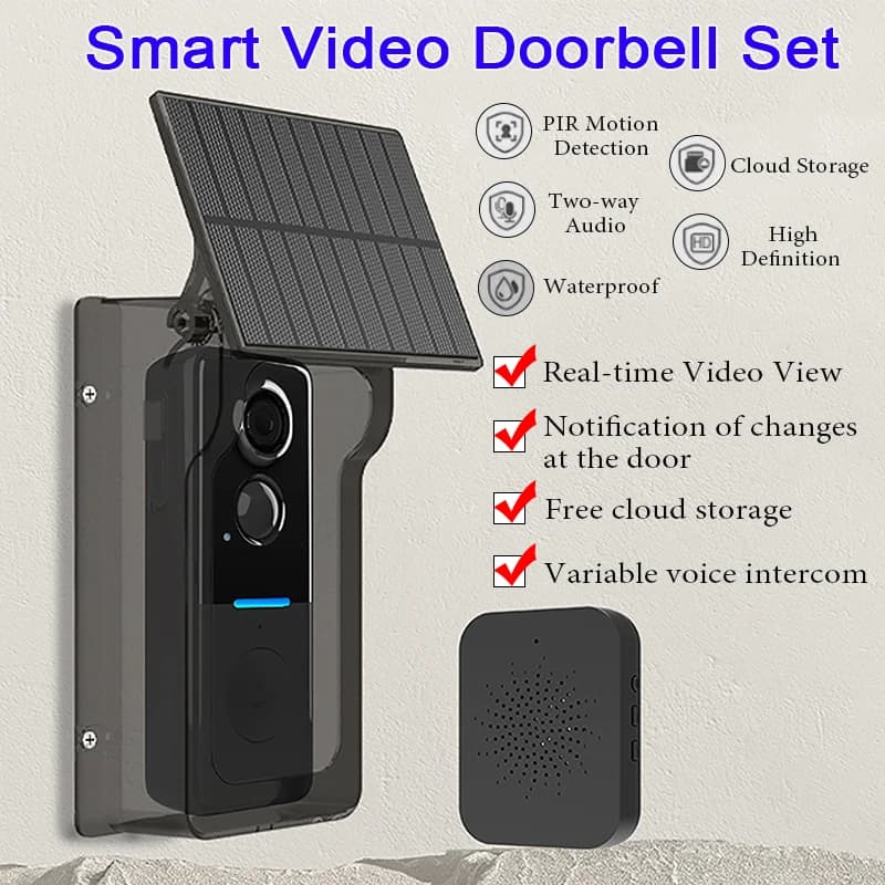 Tuya Campanello senza fili Copertura solare Videocitofono 1080P Audio bidirezionale Rilevazione movimento HD grandangolare Campanello di monitoraggio per visione notturna