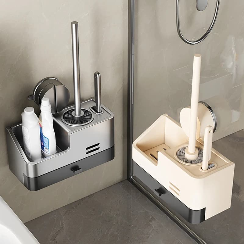 Portaoggetti da bagno a parete con ventosa Scopino per WC Nessuna foratura richiesta - Nuovo scopino per la pulizia impeccabile