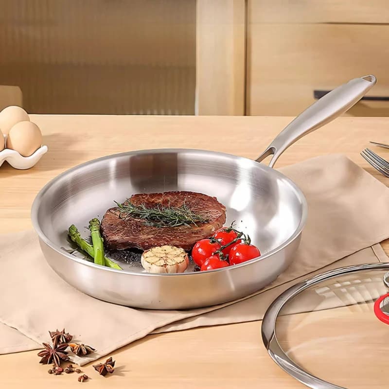 Uncoated Stainless Steel Non-stick Pan Flat-bottom Frying Pan Steak Omelette Pan Induction Cooker Dedicated