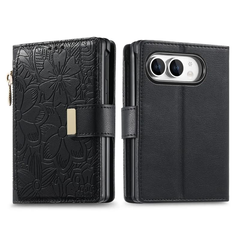 Luxury Embossed Zipper Flip Card Slot Bracket Leather Wallet Fold Phone Case For iPhone Duo IPhone18 Fold Ultra Shockproof Cover
